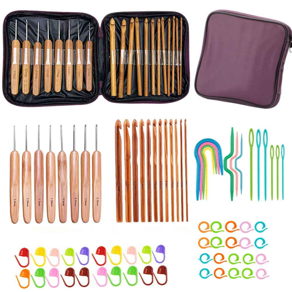 Sewing Kit - Zestaw 74 bambusowych szydełek do robótek