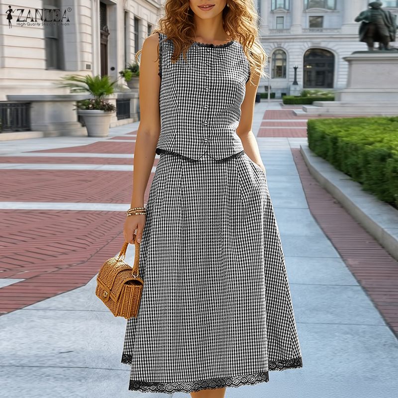 Sewing Vest - Eleganckie damskie komplety 2-częściowe ZANZEA letnie